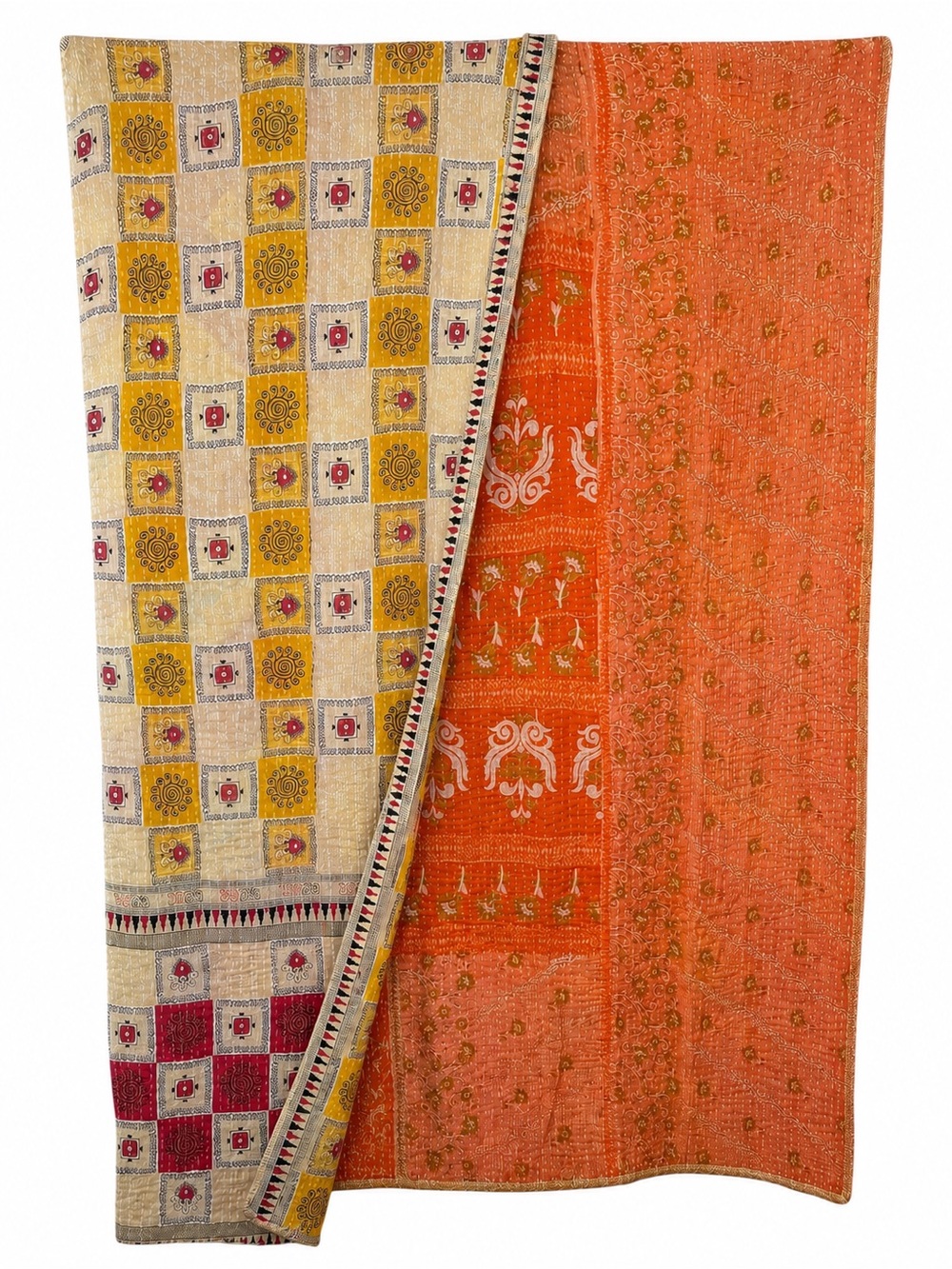 Handmade Vintage Kantha Quilt Indian Sari Twin Blanket Throw 52x80 - Picture 2 of 13